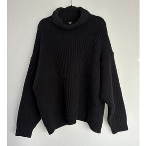 Free People Black Small Oversized Mock Neck Slouchy Ribbed Knit Sweater‎